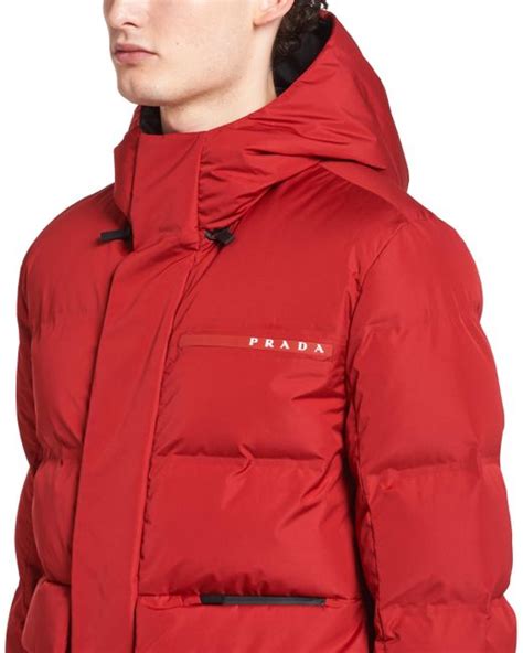 prada puffer jacket mens red logo|More.